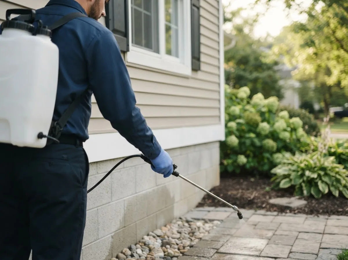Pest control technician inspecting a home in New Baltimore, NY